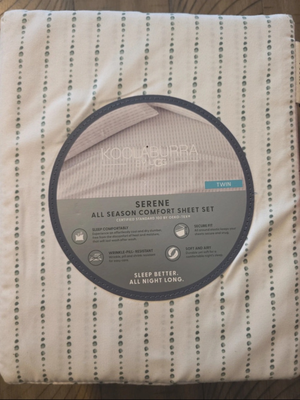 Koolaburra Twin Sheet Set in White with Green Dot Stripe